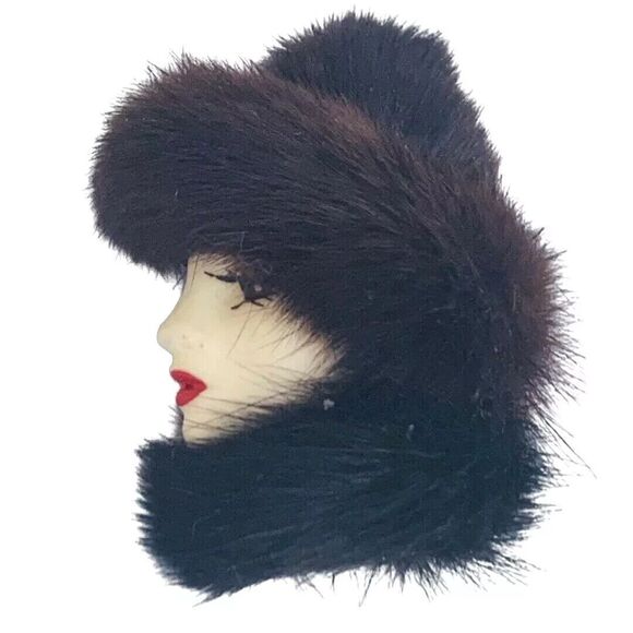 Flapper Lady Brooch Pin 2.5" Mink Fur Art Deco Beautiful Unique - Picture 11 of 11
